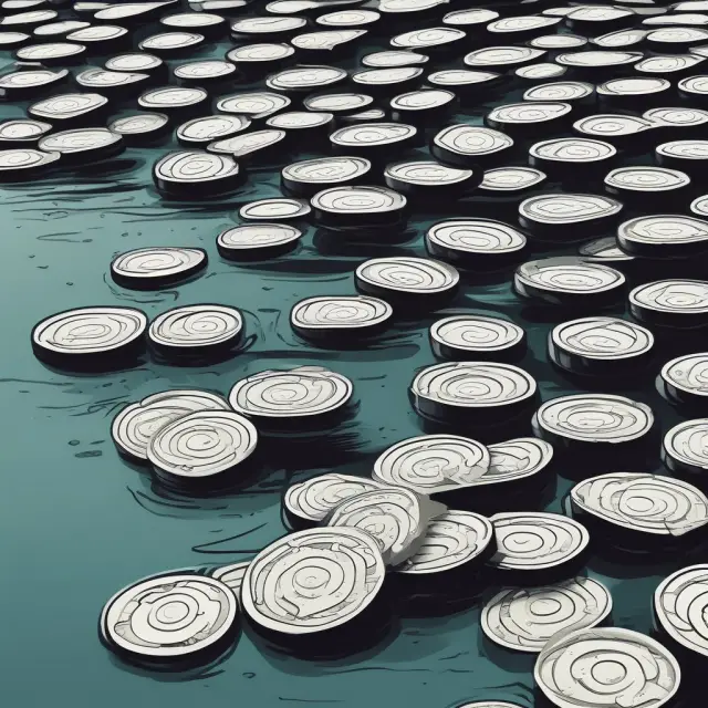 Golden dominos falling into a pond, symbolizing the fiscal multiplier and its effect on national income