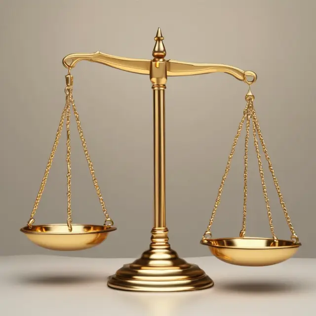 A golden scale with assets on one pan and net equity on the other, symbolizing financial leverage through debt versus equity financing