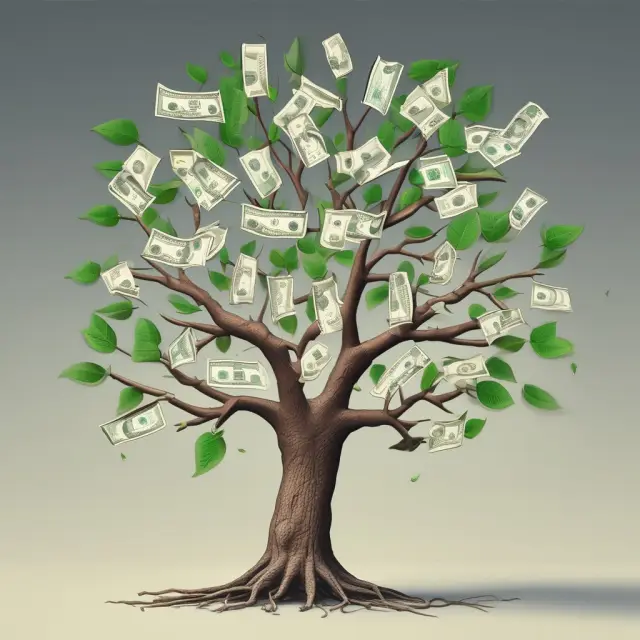 A growing tree symbolizes asset growth, where equity and debt branches impact total assets