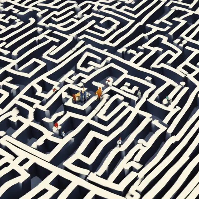 Image: A complex maze symbolizing municipal bond regulations. Keys labeled 