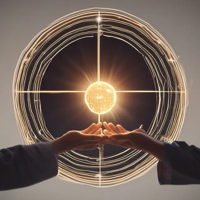Two partners forming a musharakah partnership for a solar panel manufacturing business. Bank as the silent partner is shown as a hand holding the other two hands around the glowing solar panel.