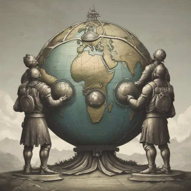 Five large mutual insurance companies (Munich Re, Swiss Re, Allianz, AXA, and Prudential) represented as giants shielding the globe from financial risks
