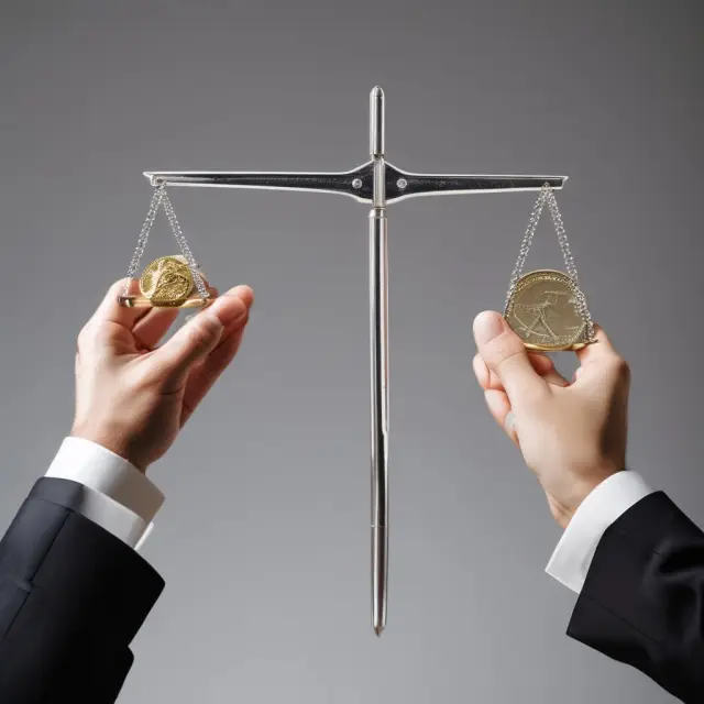 Golden coins and silver bars on a balance scale represent mutual funds and ETFs. Illustrates their differences in trading, costs, and flexibility.
