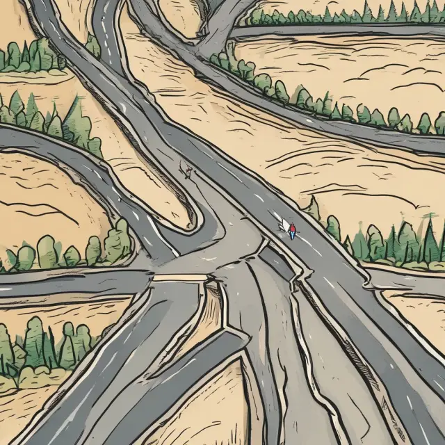 An investor pondering at a crossroads, weighing the potential gains and losses between two mutually exclusive projects