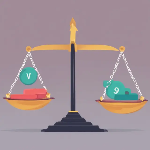 Two scales balanced on a table, each with NPV and IRR symbols tipping the balance in favor of their respective projects