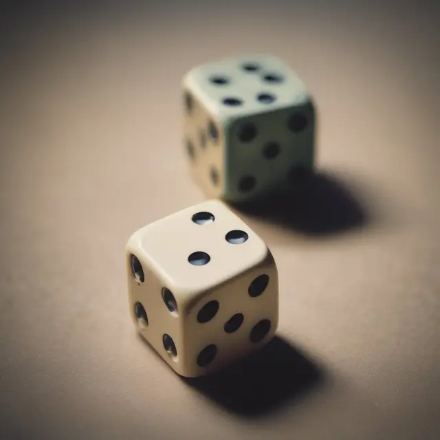Image of two dice on a table: One represents mutually exclusive outcomes, while the other denotes independent events in finance.