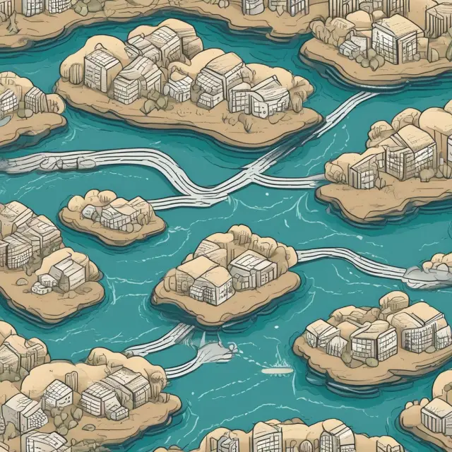 A metaphorical depiction of Nacha connecting businesses and financial institutions through a network of fluid transactions, reflecting the ACH system