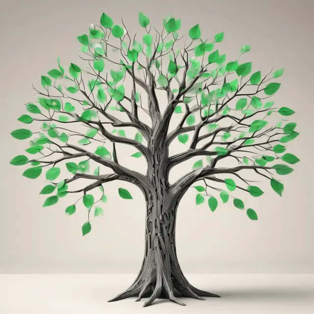 Tree with electronic leaves connecting branches, illustrating Nacha