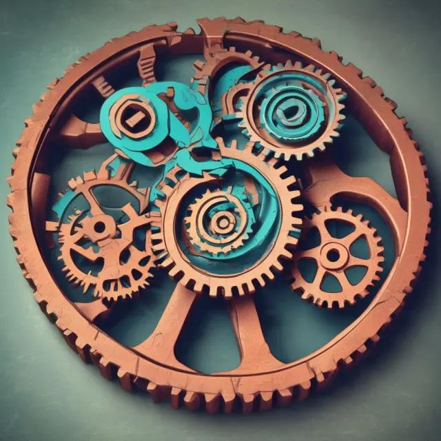 Three intricately designed gears symbolizing Canada, Mexico, and the United States working harmoniously under NAFTA