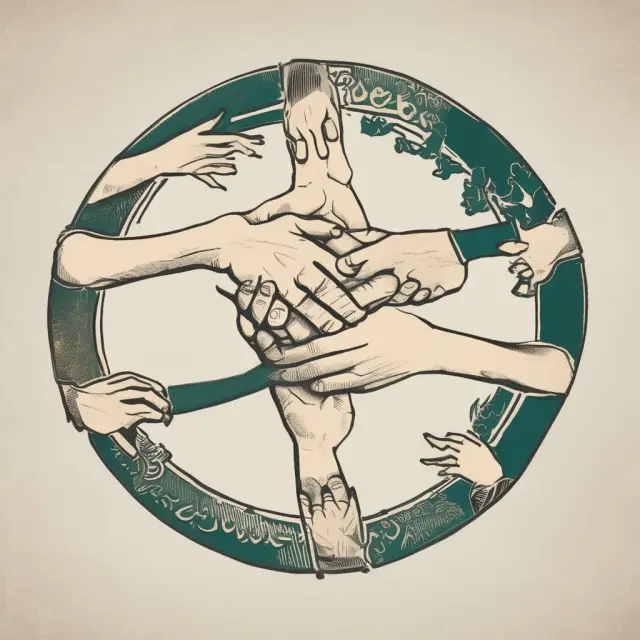 Three interconnected hands symbolizing labor, environment, and NAFTA, emphasizing the importance of balanced protection in the agreement.