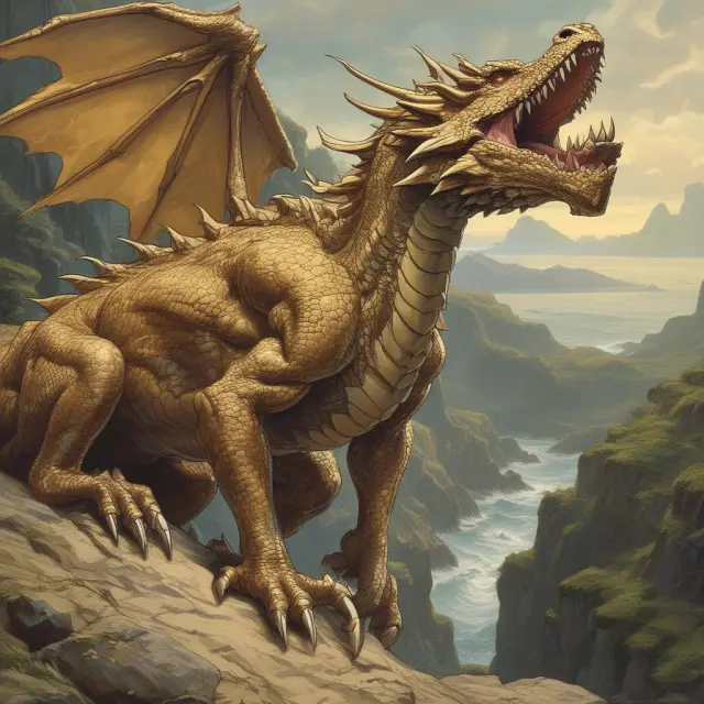A dragon, symbolizing the naked call strategy, hoards gold atop a mountain, representing maximum loss potential