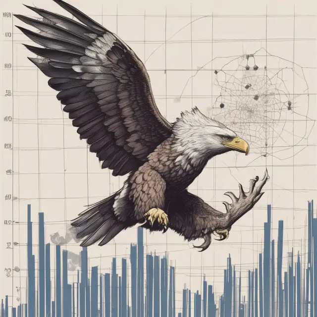 Eagle symbolizes a trader executing a naked put strategy with an underlying security and selling put options, flying above a stock market graph
