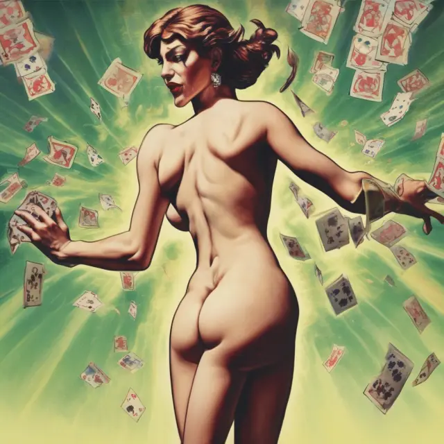An image of a masked figure dancing on a tightrope above a stock chart, with one hand selling a put option while the other holds a crystal ball depicting financial volatility