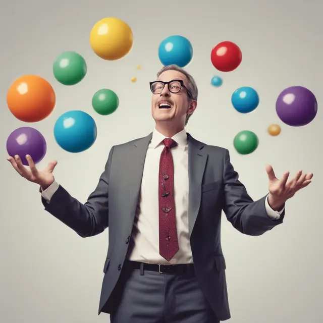 An investor precariously juggles naked short stocks, representing the risks involved with this investment strategy in a volatile financial market