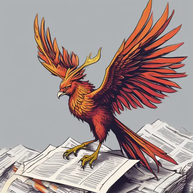 An ancient phoenix rising above financial documents, representing Nareit