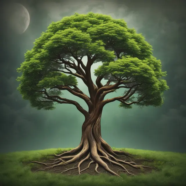 A tree with diverse REIT leaves blooming from its ESG roots, symbolizing industry