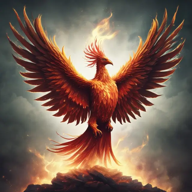 Image of a mythical Phoenix in the process of rebirth, representing Nareit