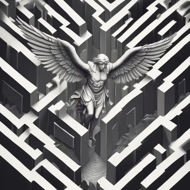An angel figure, representing NASAA, guiding an investor through a complex financial maze with various educational resources nearby
