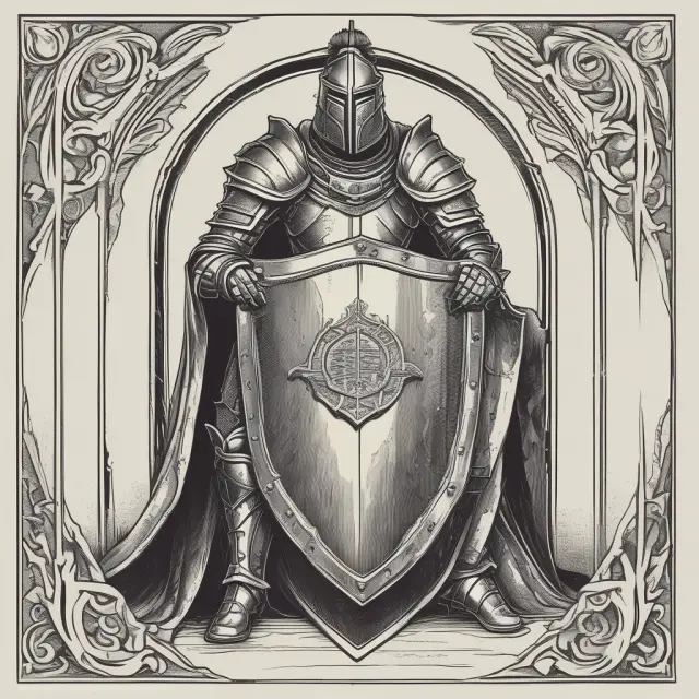 A knight with a shield emblazoned with the NASAA logo, standing guard over stacks of financial papers and securities