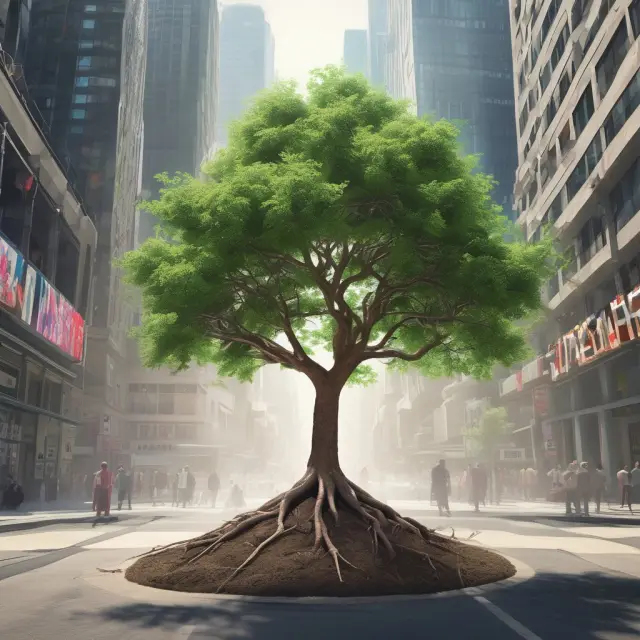A small sapling growing amidst various market tiers, signifying the development of companies on the Nasdaq Capital Market