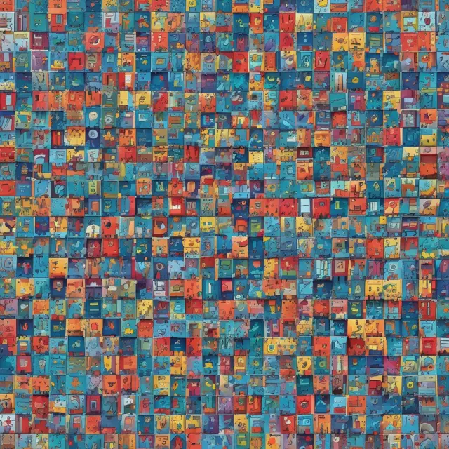 Visualization of the Nasdaq 100 Index as a mosaic made up of 100 interconnected puzzle pieces, symbolizing each company in the index.