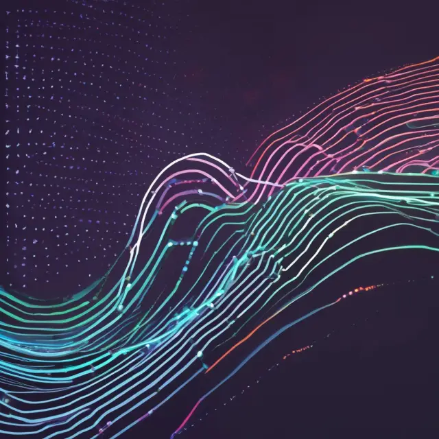 Electronic wave carrying interconnected tech company logos representing Nasdaq Composite Index