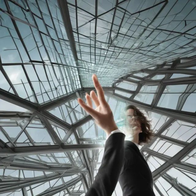Image of a hand, symbolizing Adena Friedman, breaking through a shattered glass ceiling, representing her appointment as Nasdaq