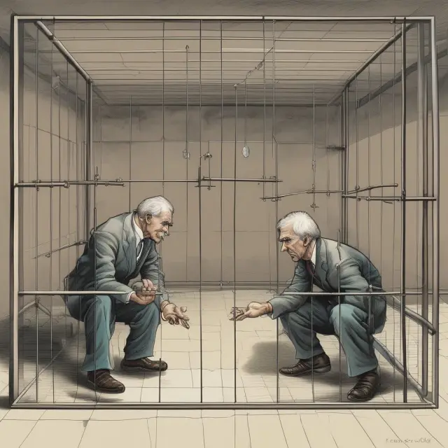 An image depicting the Nash Equilibrium in the context of the Prisoner Dilemma, showcasing players making opposing decisions.