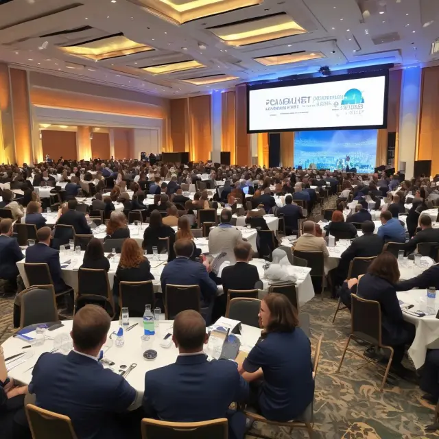 A bustling conference room filled with federal credit union leaders sharing ideas, exchanging business cards, and collaborating