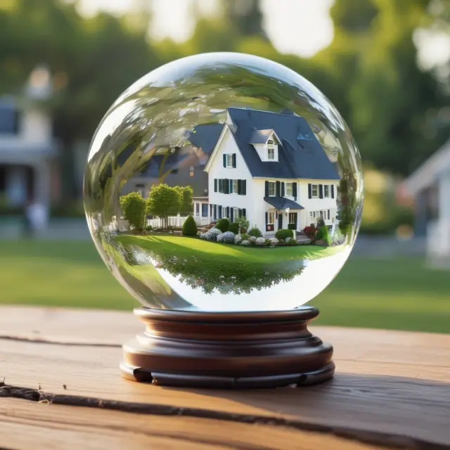 An oracle NAR holds a crystal ball, revealing housing market trends and predictions