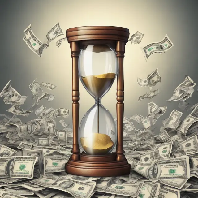 An hourglass symbolizes time passing as wages fill its sands, illustrating the historical growth of the National Average Wage Index and its impact on inflation trends
