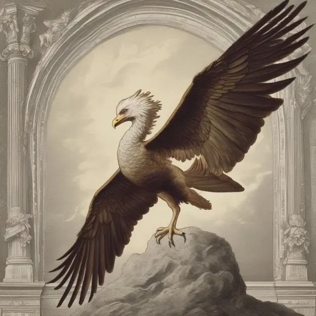 A phoenix, symbolizing Alexander Hamilton, arises from debt and currency chaos to create the first US National Bank