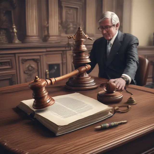An image of a wise governor overseeing a regulatory table with a gavel, representing the importance of national bank regulation in ensuring financial security and transparency.