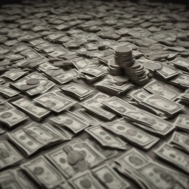 Image: A timeline unrolling, showing disorderly coins and papers morphing into neatly stacked piles, illustrating the formation of the U.S. national currency system.