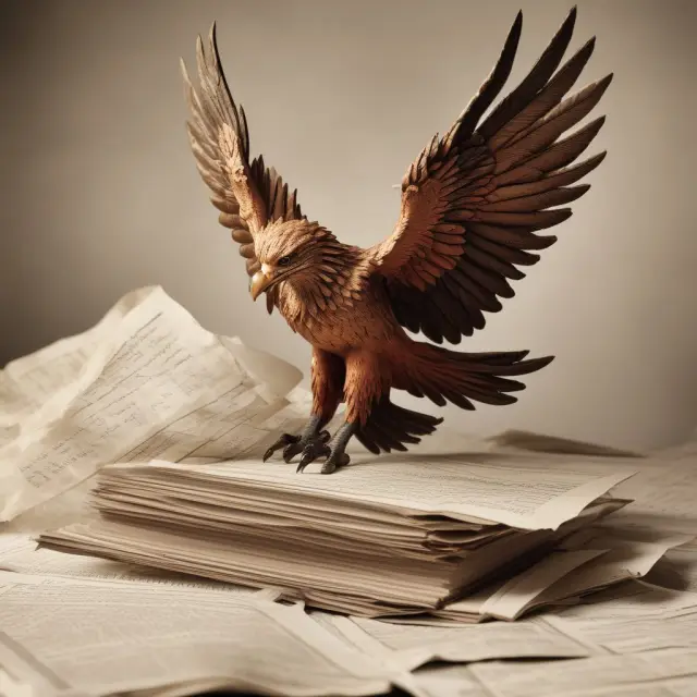 A mythical phoenix rising from a stack of old mortgage papers signifies the Federal Housing Administration