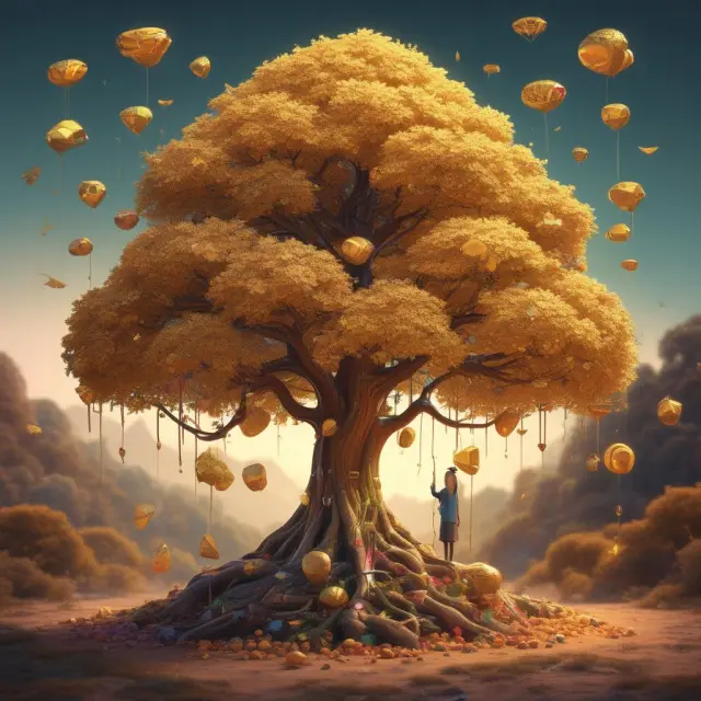 Golden tree with NI pins, pension fruits, time traveler: Understanding National Insurance contributions, payouts, deferrals.