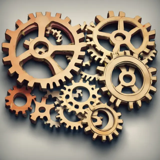 Three gears representing expenditure (C, I, G), income (W, P, R), and output methods interconnected, symbolizing national income accounting.