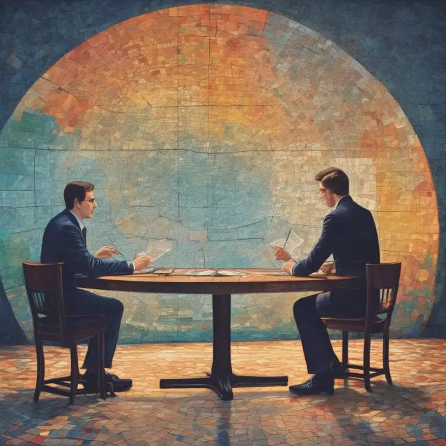 Two economists studying economic indicators at a large table to inform fiscal & monetary policy decisions.