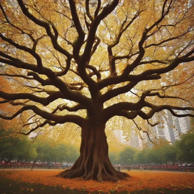 NSE with image of a colossal tree with golden leaves, representing the 50 stocks from the NIFTY 50 index