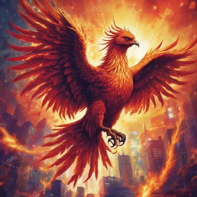 Vibrant Phoenix rising above stock market charts, symbolizing NSE