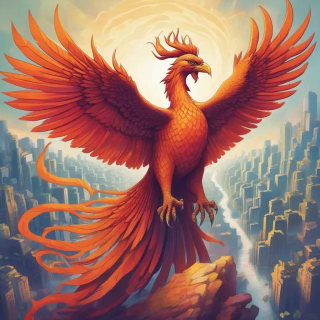 A mythical Phoenix rising from financial data, symbolizing the National Stock Exchange
