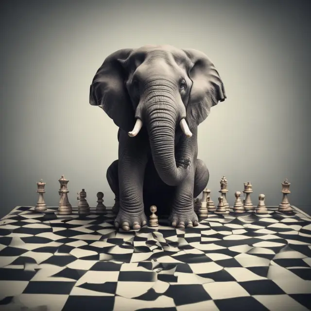 Government elephant takes control of the chessboard businesses, illustrating the effects of nationalization