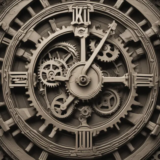 An imaginative representation of nationalization as a time-traveling key, impacting gears symbolizing global economies and influencing economic progress