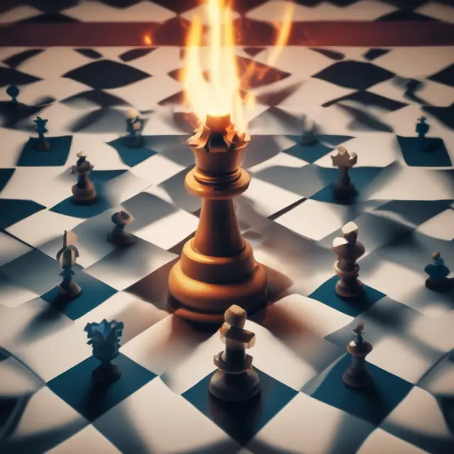 A roaring gas flame illuminates a chessboard representing various investment considerations for natural gas ETFS