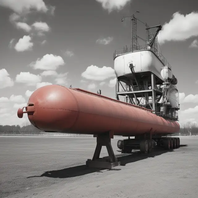 A tanker delicately balances NGL barrels on a seesaw, symbolizing the challenges (high costs, volatility) and benefits (industrial applications) of natural gas liquids