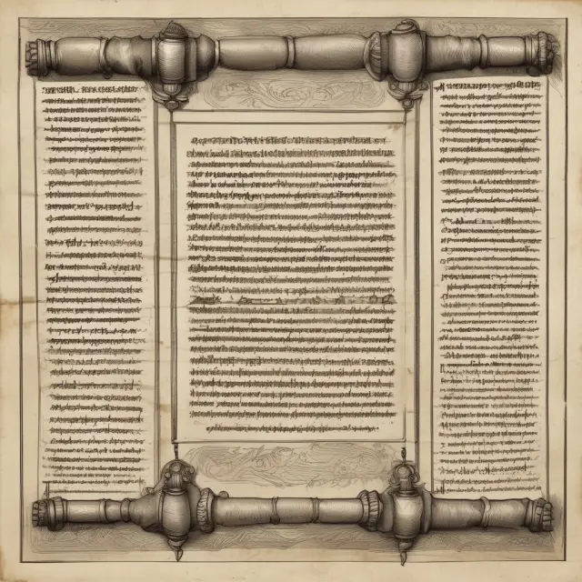 An ancient scroll unfurls, illustrating the development of Natural Language Processing (NLP), from Turing Test to conversational AI.