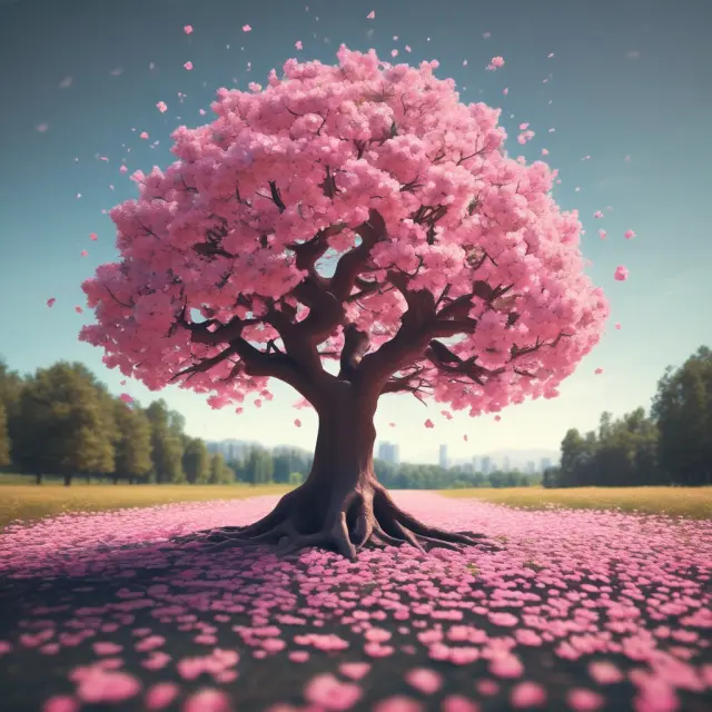 A tree adorned with AI petals blossoming, representing NLP advancements and future developments
