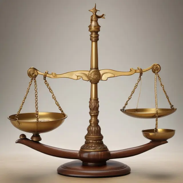 A moral compass atop a balance, with natural law (inherent ethics) and positive law (societal frameworks) represented by weights.