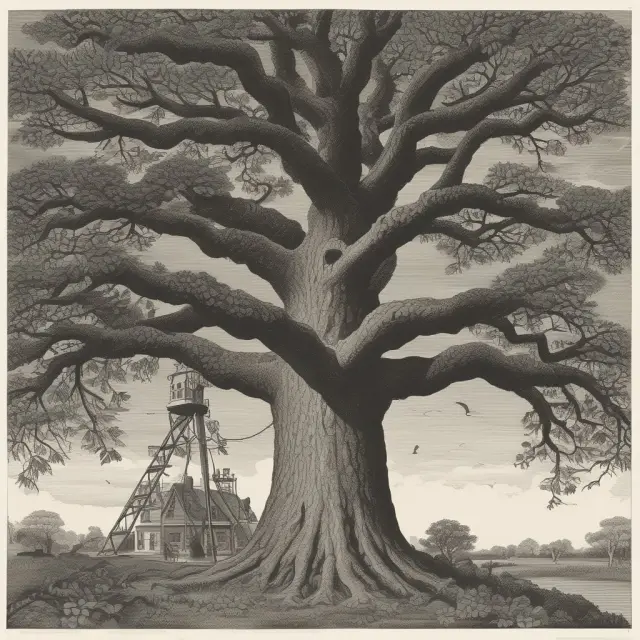 A towering tree represents natural monopolies, while an observant owl symbolizes regulatory agencies protecting the public