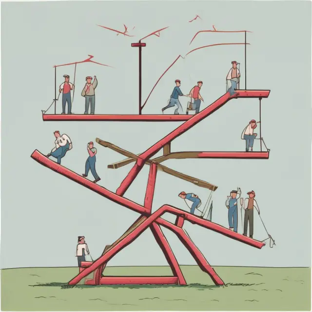 A see-saw with people on either end - one side represents job seekers while the other shows industries. This balance signifies natural unemployment.